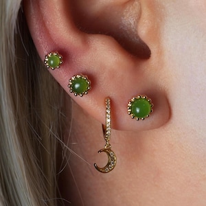 Genuine Jade earrings-Cartilage earrings-925 sterling silver earring stud-14K Gold vermeil-16G Tragus stud-Helix stud-Gift for her