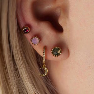 Moss agate Cartilage earrings-925 sterling silver earring stud-14K Gold vermeil-16G Tragus stud-Helix stud-Gift for best friend