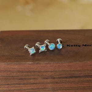 Aurora Opal threadless earrings-925 sterling silver earring stud-14K Gold vermeil-16G 18G 20G Threadless flat back stud-Conch Helix Tragus