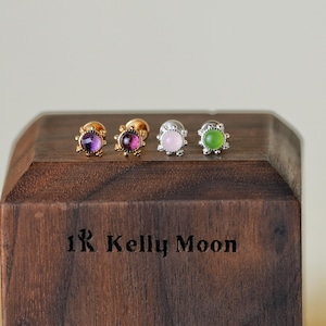 Natürliche Kristalle Threadless-Rosenquarz Amethyst Granat Jaspis-925 Sterling Silber Ohrringe-16G 18G 20G Post-Conch Helix Tragus Piercing