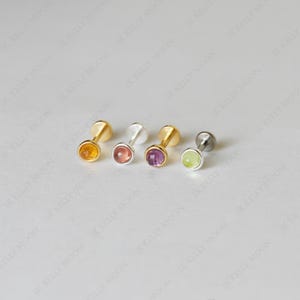 Dainty 3mm tiny Gemstone Bubble Threadless push pin-925 silver Tiny Dots Flat Back -Helix Stud-Tragus Studs-Unique Earrings-14K gold vermeil