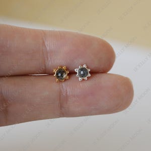 Black Rutilated Quartz Cartilage earrings-925 silver earring stud-14K Gold vermeil-16G 18G 20G Threadless flat back stud-Conch Helix Tragus