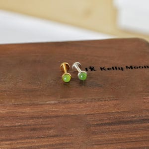 Dainty 3mm tiny jade Bubble Threadless push pin-925 silver Dots Flat Back-Helix Stud-Tragus Studs-Unique Earrings-14K gold vermeil
