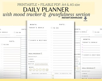 Daily Planner with mood tracker Printable, Minimalist daily planner, Daily organizer, A4/A5