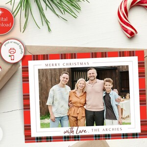 Modello elegante per biglietto di Natale con foto scozzese, biglietto di auguri per la famiglia personalizzato con foto, biglietto di Natale con foto, biglietto di auguri stampabile 5x7