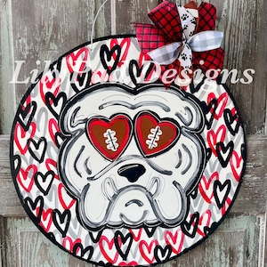 Red and Black Bulldog round door hanger