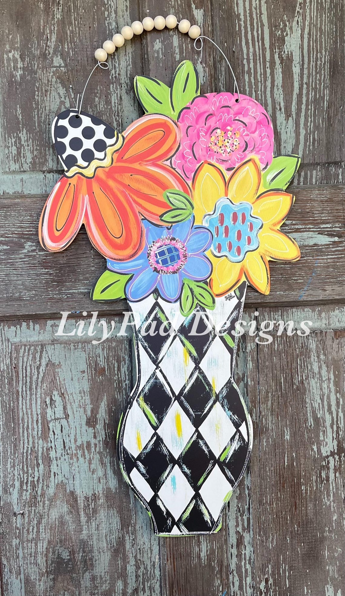 40” JUMBO Flowers in Black and White Vase Door Hanger (made From a ...