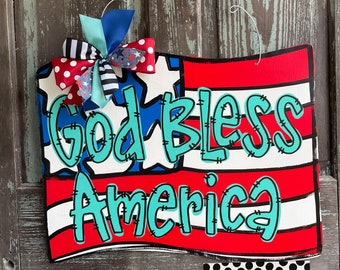 God Bless America flag door hanger