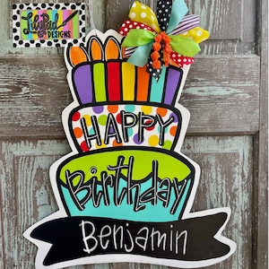 Primary colors Birthday cake chalkboard door hanger