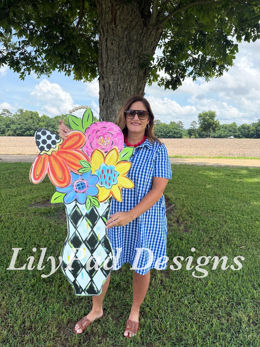 40” JUMBO Flowers in Black and White Vase Door Hanger (made From a ...