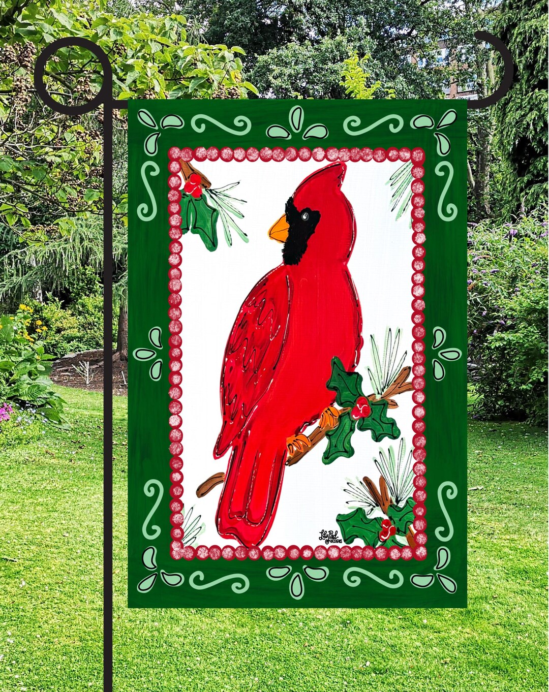 Cardinal in Green Frame Garden Flag - Etsy