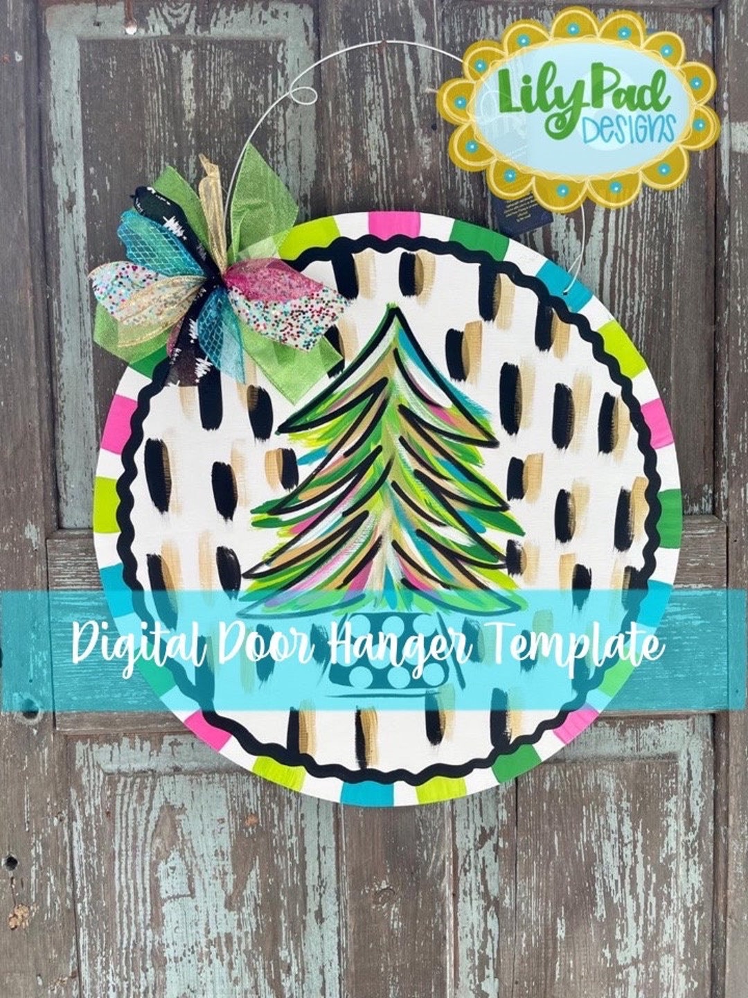 Door Hanger Template whimsy Christmas Tree Circle - Etsy
