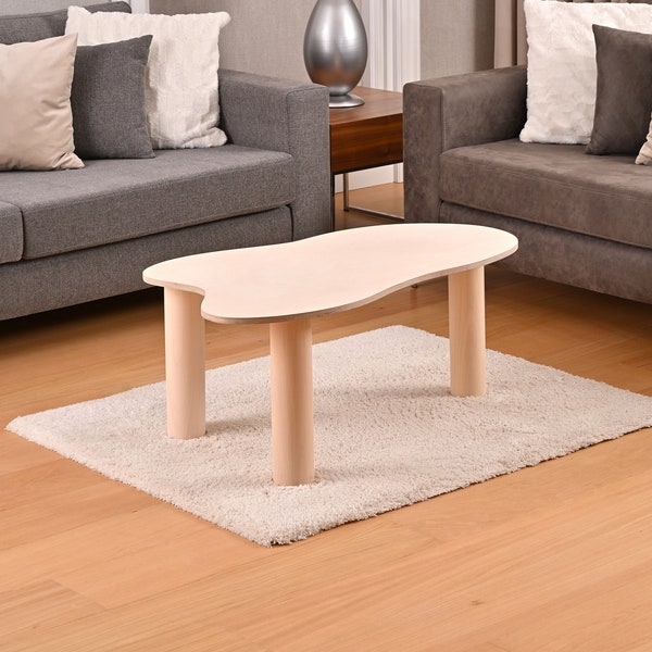 Table basse NATURELLE SCANDINAVE, table basse en forme de dent, table basse en bois de style moderne, poignées personnalisées cadeau de famille pendaison de crémaillère