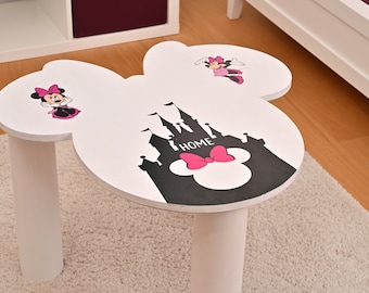 Personalized Minnie & Mickey Mouse Castle Coffee Table, Mickey Mouse Furniture, Custom Name Coffee Table, Disney Decorations, Gift for Girl