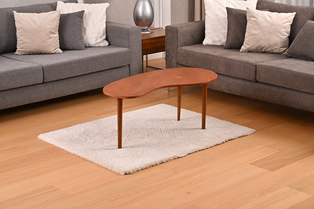 CHESTNUT Kidney Shaped COFFE TABLE, Wooden Modern Style Coffee Table