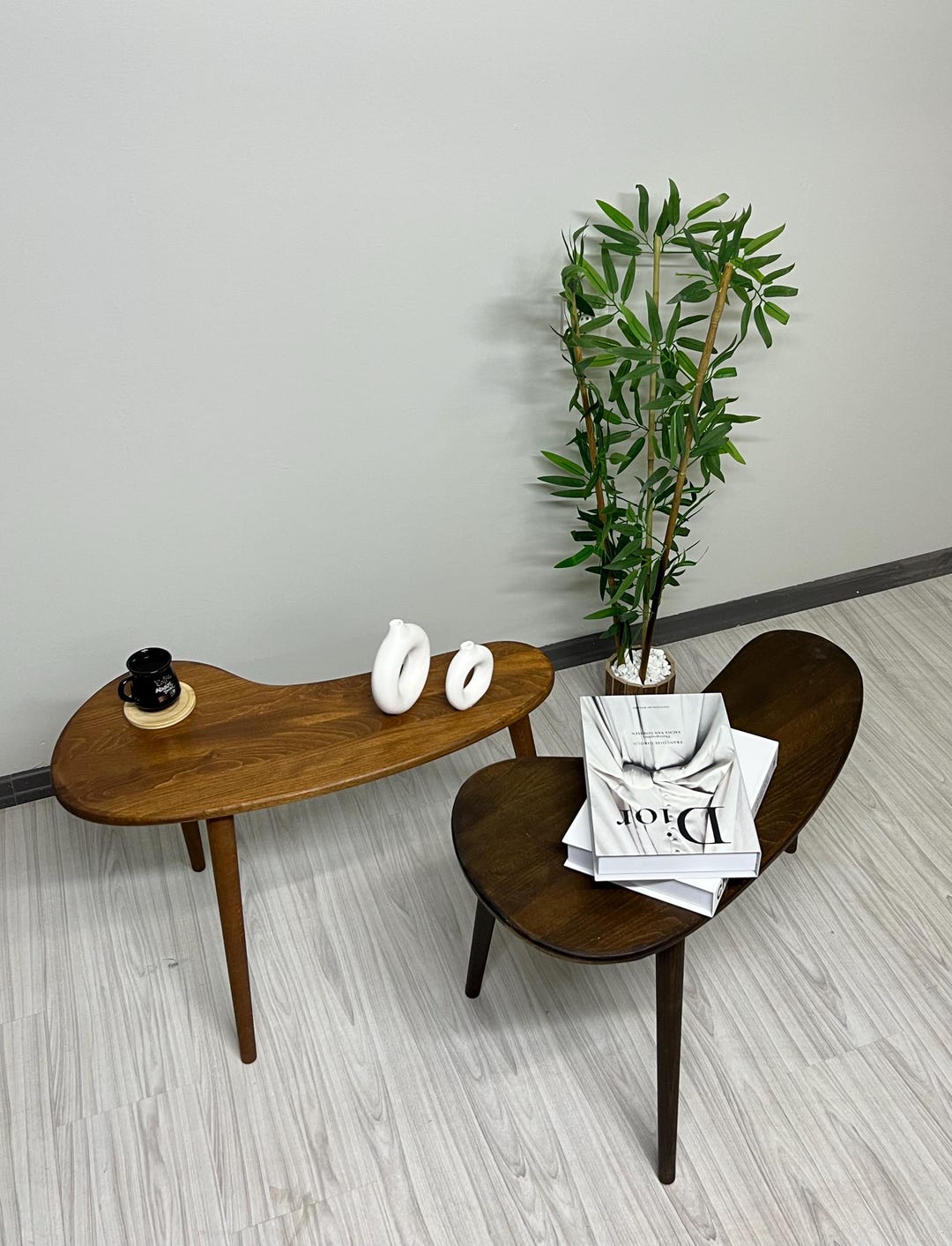 Kidney Shaped Coffee Table, Wooden Modern Style Coffee Table, Custom Scandinavian Table, Living ...