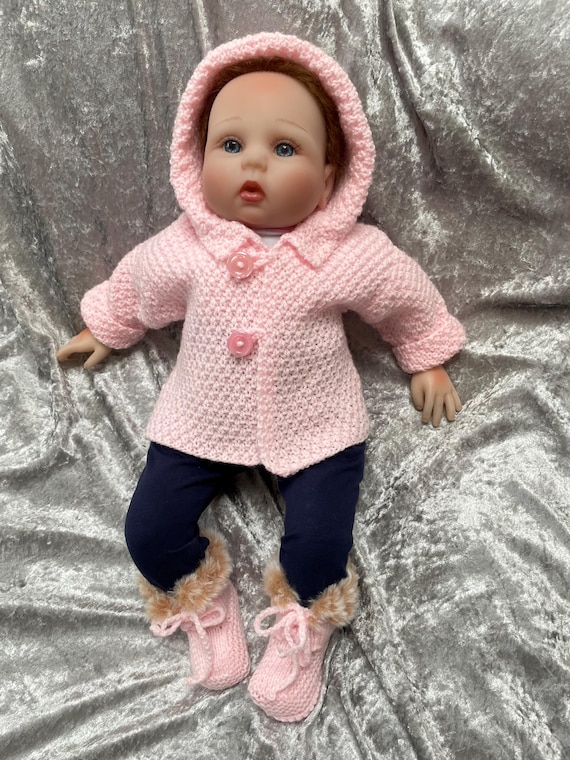 Handgestrickte Babyjacke/-jacke mit Kapuze und die passenden