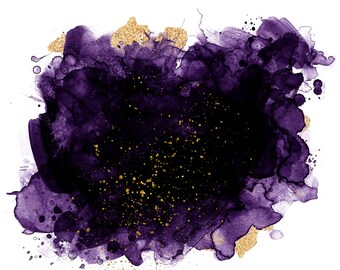 Purple Gold Glitter Watercolor PNG