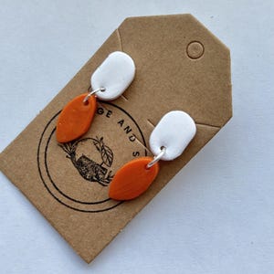 Orange and White Fall Earrings | Handmade Clay Earrings