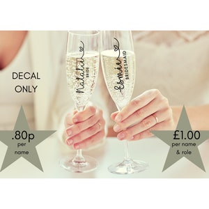 Gepersonaliseerde vinyl permanente doe-het-zelfstickers voor champagne fluiten bruidsfeest bruiloft gunsten vrijgezellenfeest prosecco glas champagne fluit sticker
