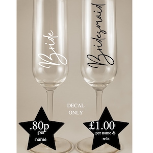 Personalised Vinyl Permanent DIY Decals for Champagne Flutes Bridal Party Wedding Favours Bridesmaid Proposal Champagne Flute Decal