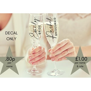 Personalised Vinyl Permanent DIY Decals for Champagne Flutes Bridal Party Wedding Favours Hen Stag Prosecco Glass Champagne Flute Decal