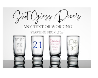 Personalised Vinyl Permanent DIY Decals for Shot Glasses Bridal Party Wedding Favours Hen Stag Prosecco Glass Shot Glass Decal