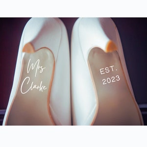 Wedding Decal Custom Wedding Shoes Decal Name and Date Wedding Sticker Bridal Shoes Decals Something Blue Mrs Name Est. Date DIY Bride