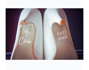 Wedding Decal Custom Wedding Shoes Decal Name and Date Wedding Sticker Bridal Shoes Decals Something Blue Mrs Name Est. Date DIY Bride