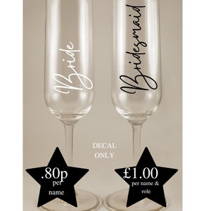 Personalised Vinyl Permanent DIY Decals for Champagne Flutes Bridal Party Wedding Favours Hen Stag Prosecco Glass Champagne Flute Decal