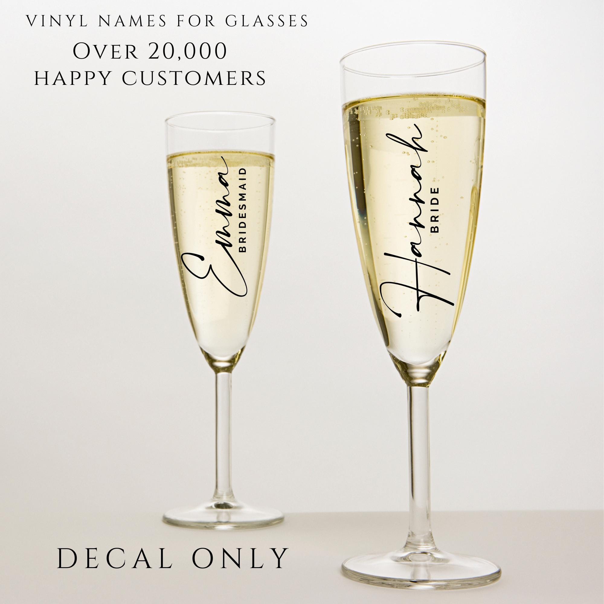 Personalisierte Vinyl Permanent DIY Abziehbilder für Champagner Flöten Brautparty Hochzeitsbevorzugungen Hen Stag Prosecco Glas Champagner Flöte Aufkleber