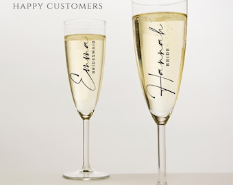 Personalisierte Vinyl Permanent DIY Abziehbilder für Champagner Flöten Brautparty Hochzeitsbevorzugungen Hen Stag Prosecco Glas Champagner Flöte Aufkleber
