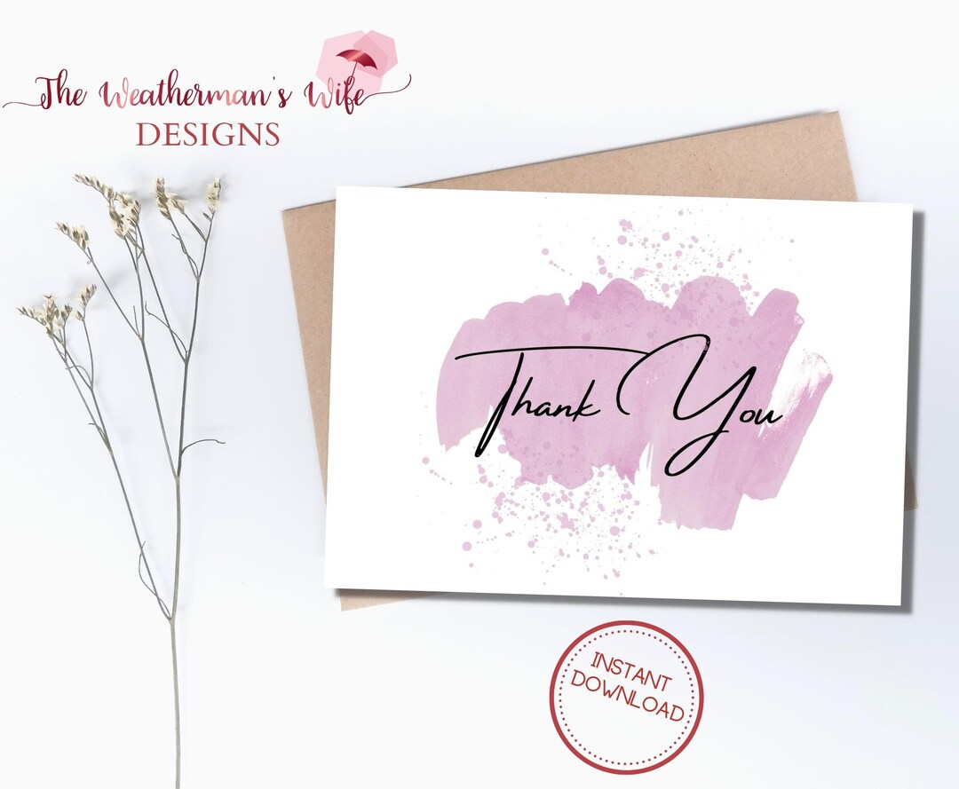 Printable Thank You Card, Instant Download, Instant Greeting Card ...