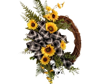 Everyday Farmhouse Sunflower Wreath, Country Sunflower Grapevine Wreath, Rustic Sunflower Front Porch Decor