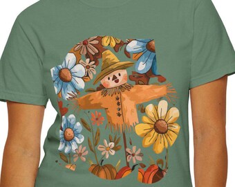 Pumpkin Floral Shirt: Whimsical Scarecrow Fall Comfort Colors Tee