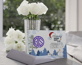 Annyeong Haseyo Y'all Greeting Card, Korean Heart Finger Design, BTS Fan Holiday Bundle, Winter K-pop Christmas Card