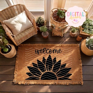 Welcome Half Sunflower Door Mat svg, Welcome Doormat svg, Welcome svg,  Doormat Saying SVG, Home svg, Funny Door Mat