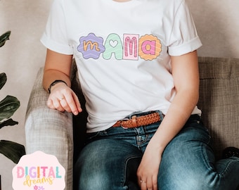Mama PNG Sublimation, Retro Pastel Mama Graphic, Cute Boho Mom Shirt Design, Trendy Motherhood Tee Graphic, Ransom Letter Mama