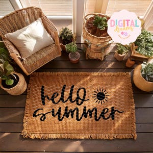 Hello Summer Door Mat svg, Sunny Doormat svg png, Summer Front Door Mat Design, DIY Doormat svg, Welcome Mat svg