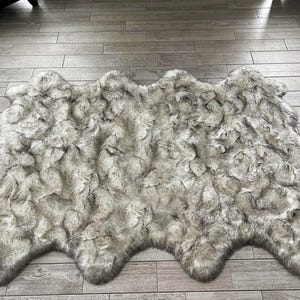 Faux Sheepskin Area Rug, Super Soft Shag, White and Black image 8