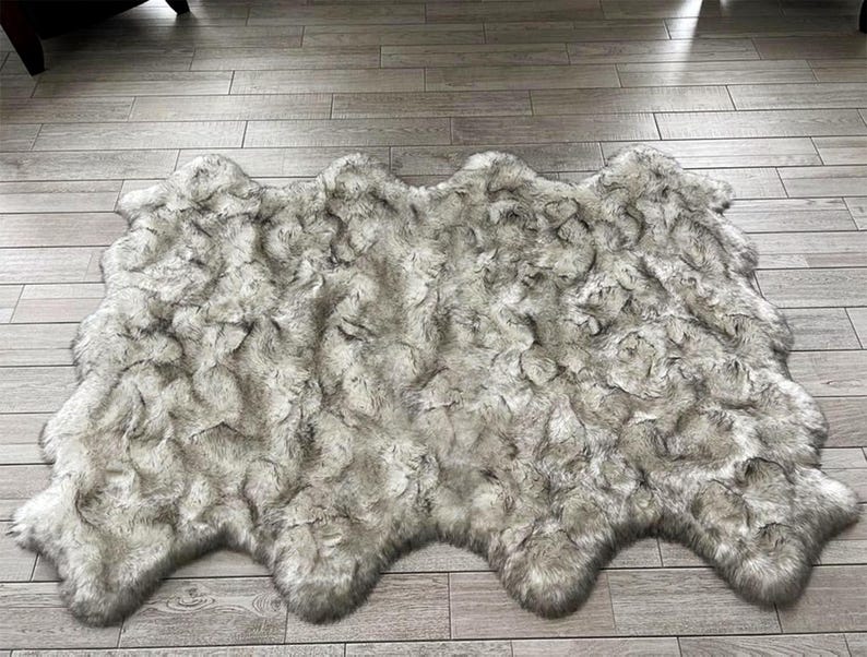 Faux Sheepskin Area Rug, Super Soft Shag, White and Black image 8