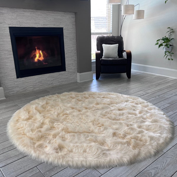 Faux Sheepskin Super Soft,Round shape Area Rug,Plush Fur Luxury Shaggy Silky Plush carpet for Bedrooms,Living,Kids Rooms,Sofa-Cream color