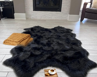 Black Faux Sheepskin Rug: Shaggy Plush Area Rug