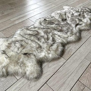 Faux Sheepskin Area Rug, Super Soft Shag, White and Black image 10
