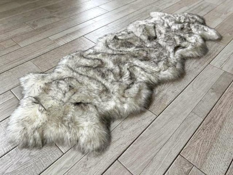Faux Sheepskin Area Rug, Super Soft Shag, White and Black image 10