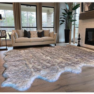 Faux Sheepskin Area Rug, Super Soft Shag, White and Black image 6