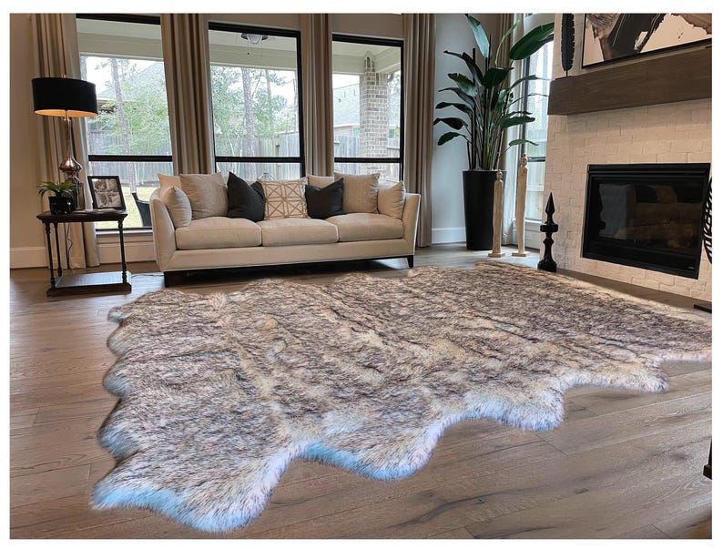 Faux Sheepskin Area Rug, Super Soft Shag, White and Black image 6