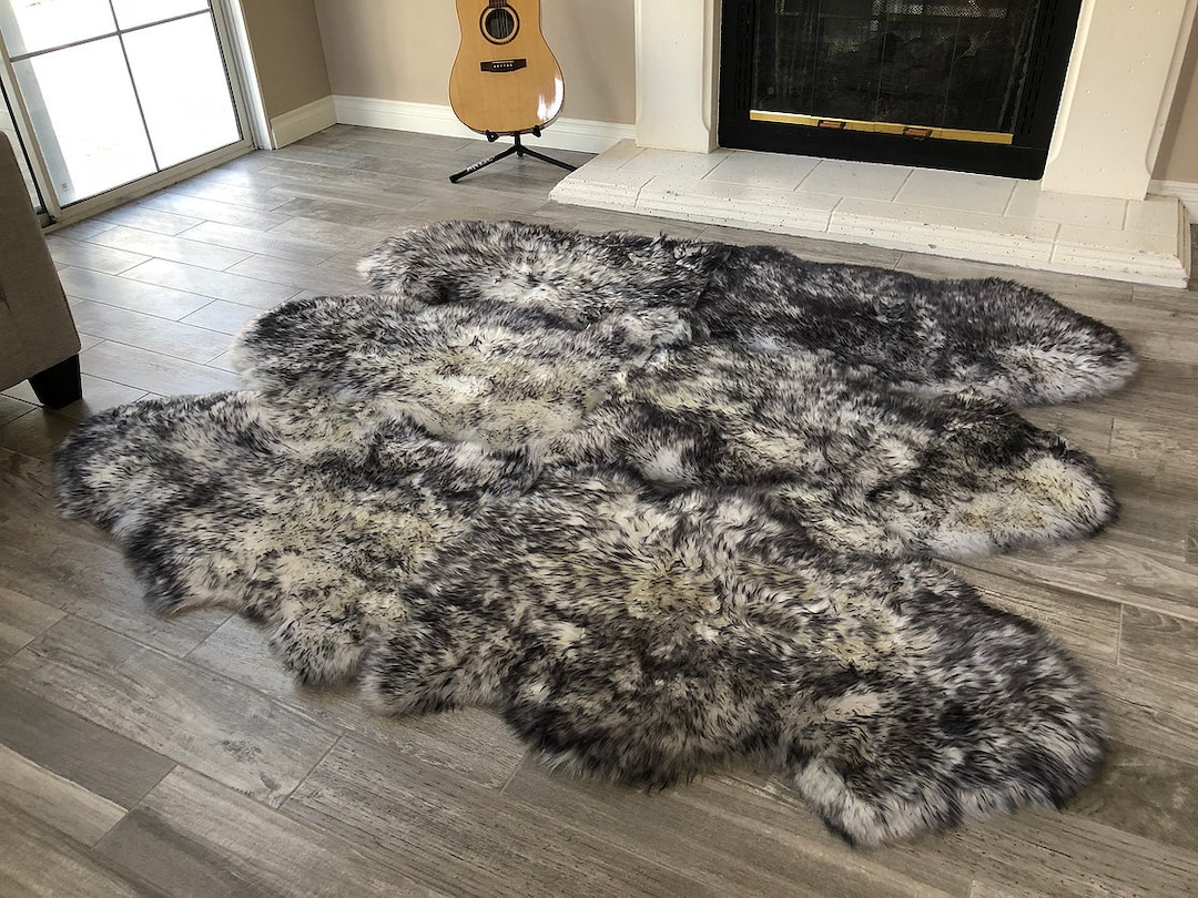 Genuine Sheepskin Area Rug, Silky Soft, Non-slip, Washable WHITE BLACK ...