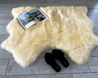 Ivory Faux Sheepskin Rug: Shaggy Plush Area Rug