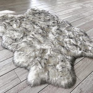 Faux Sheepskin Area Rug, Super Soft Shag, White and Black image 4